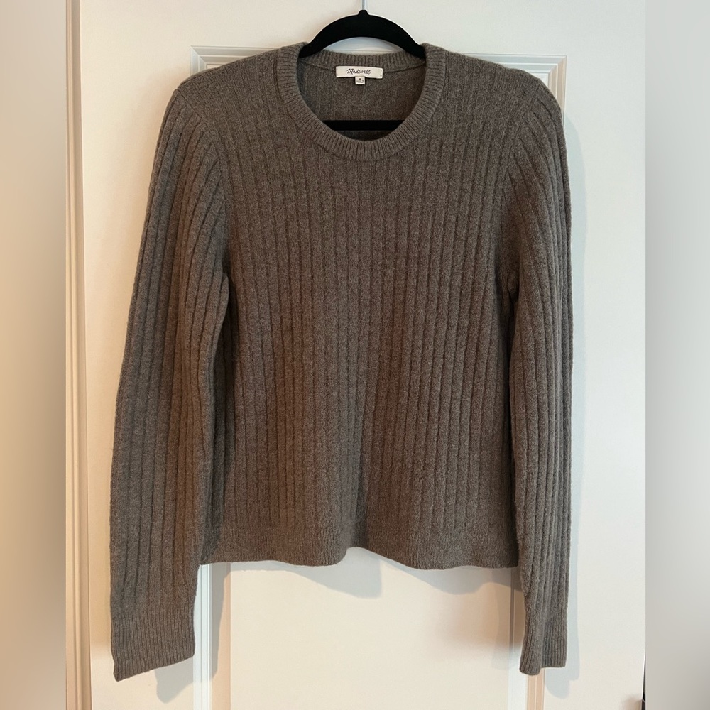 Madewell Wool Blend Crewneck Sweater in Taupe